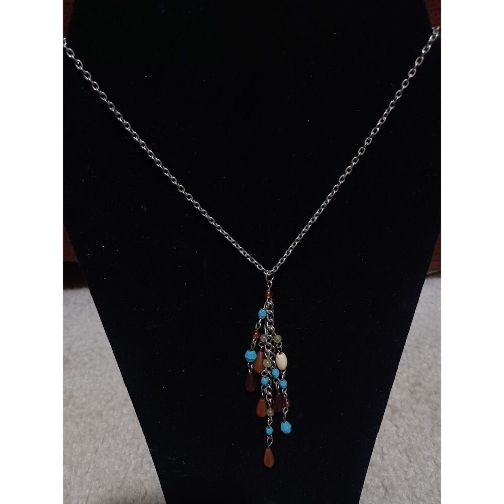 Silver-Toned Chain Necklace w/ Clustered Dangle Pendant, 15"